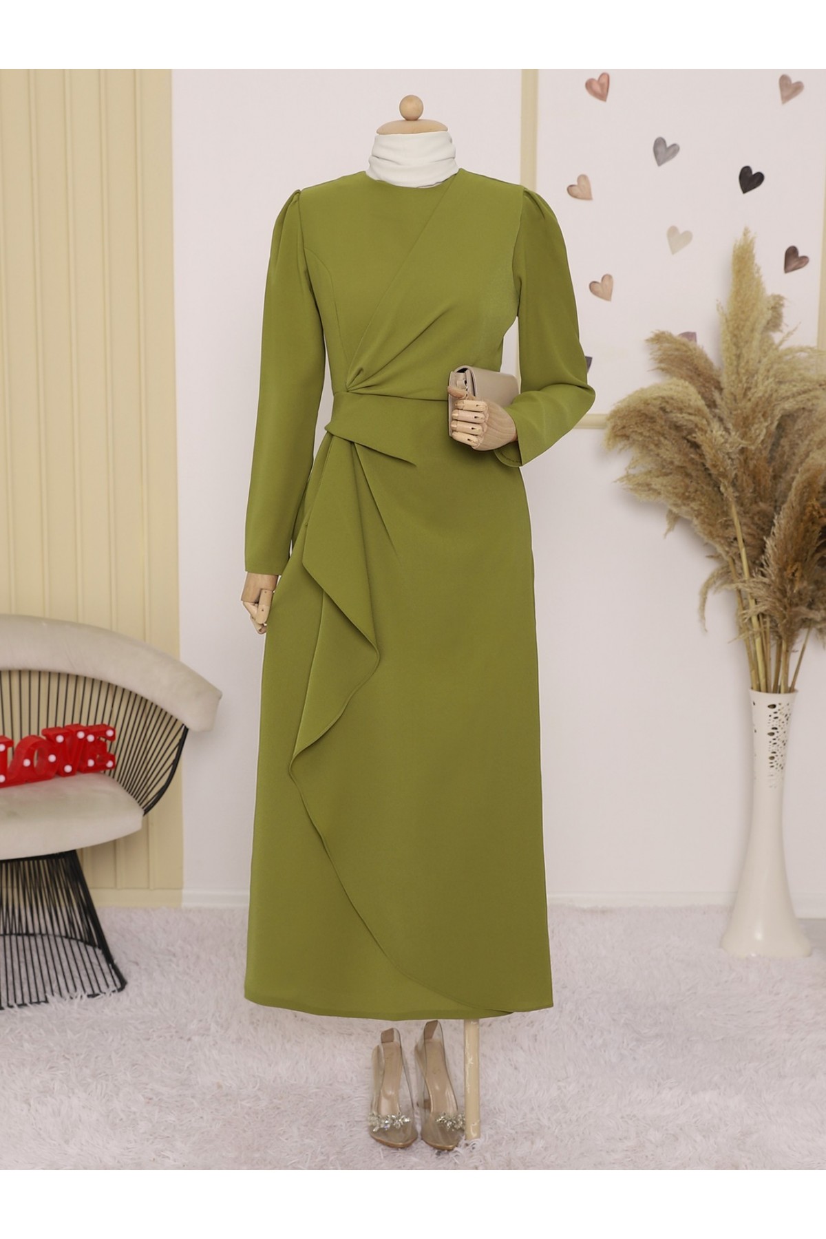 Allerli Skirt Asymmetrical Dress  -Zeytin