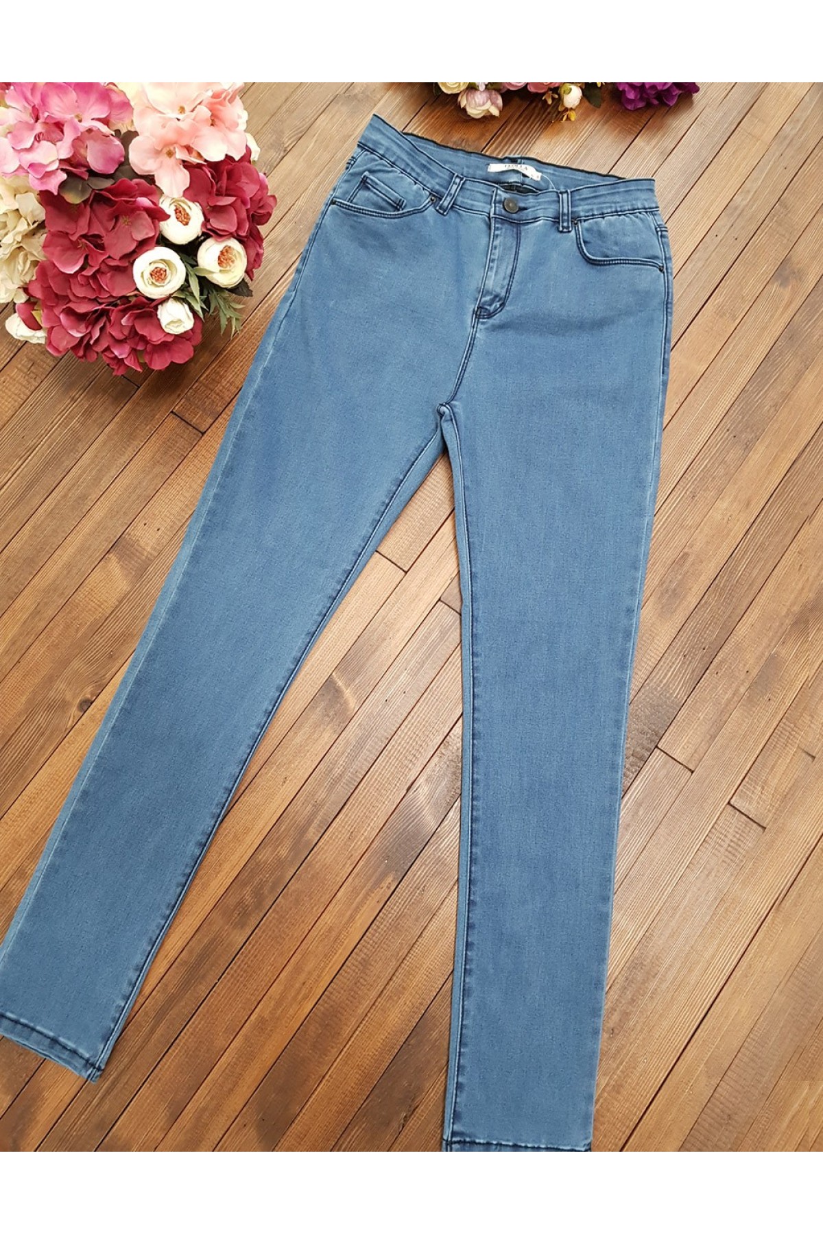 Likralı Dar Paça Kot Pantalon  -Mavi