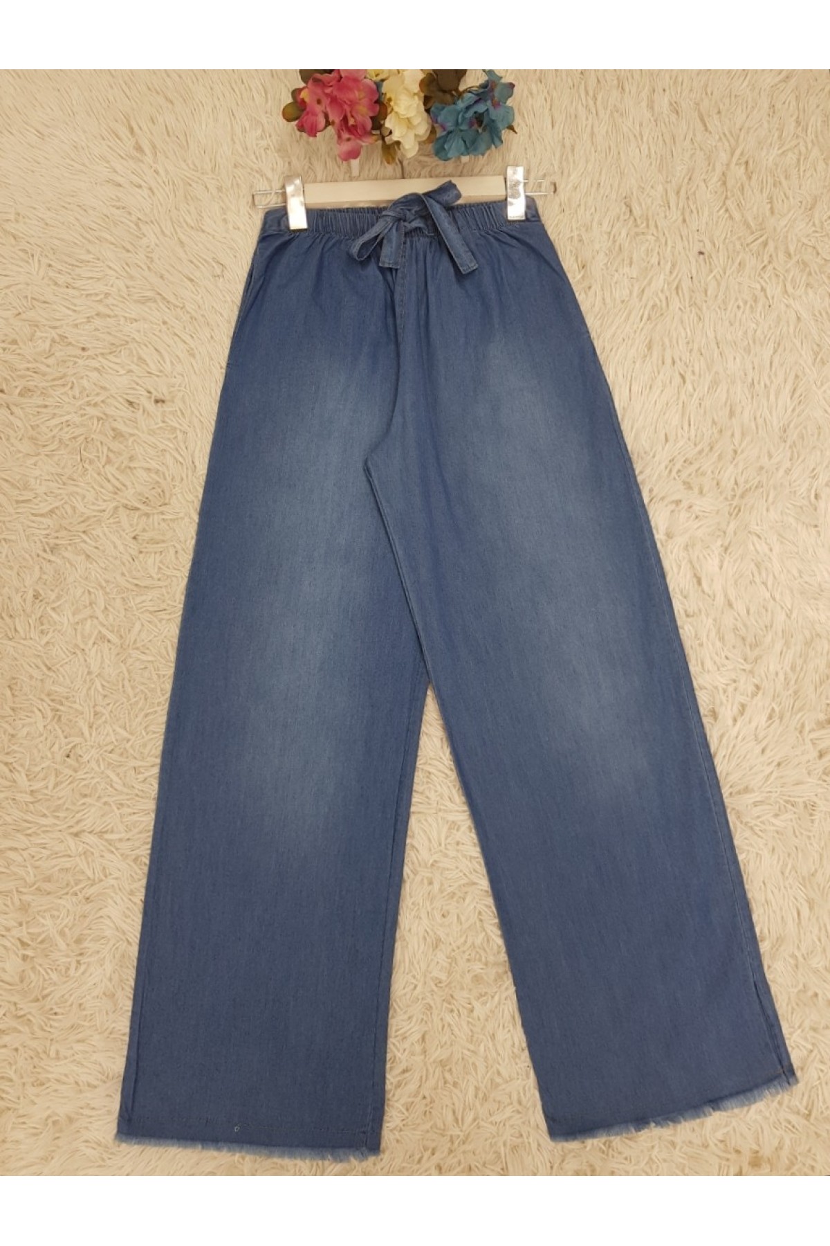 Paça Püskül Kot Pantolon -Blue