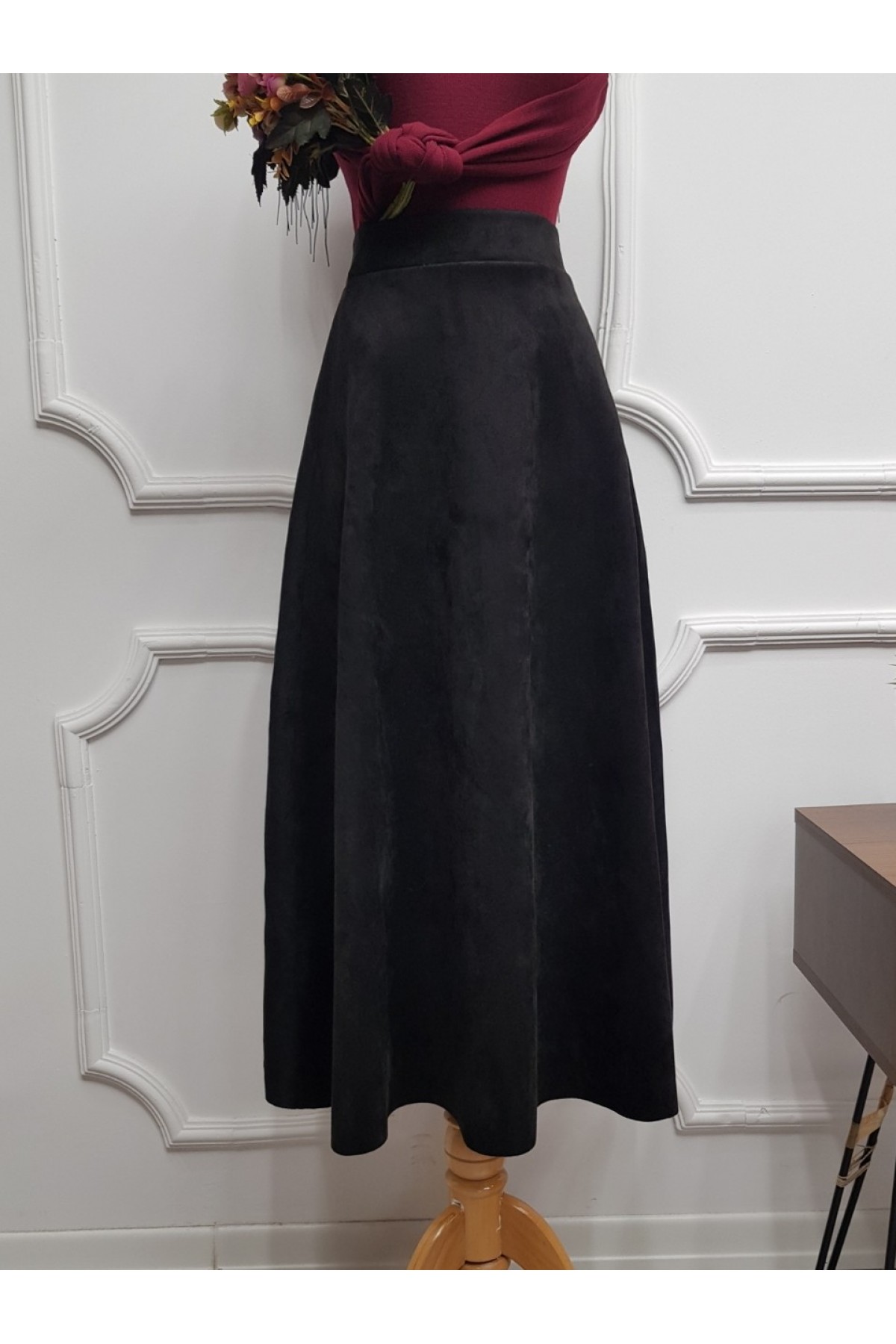 Süet Mevlana Etek -Black