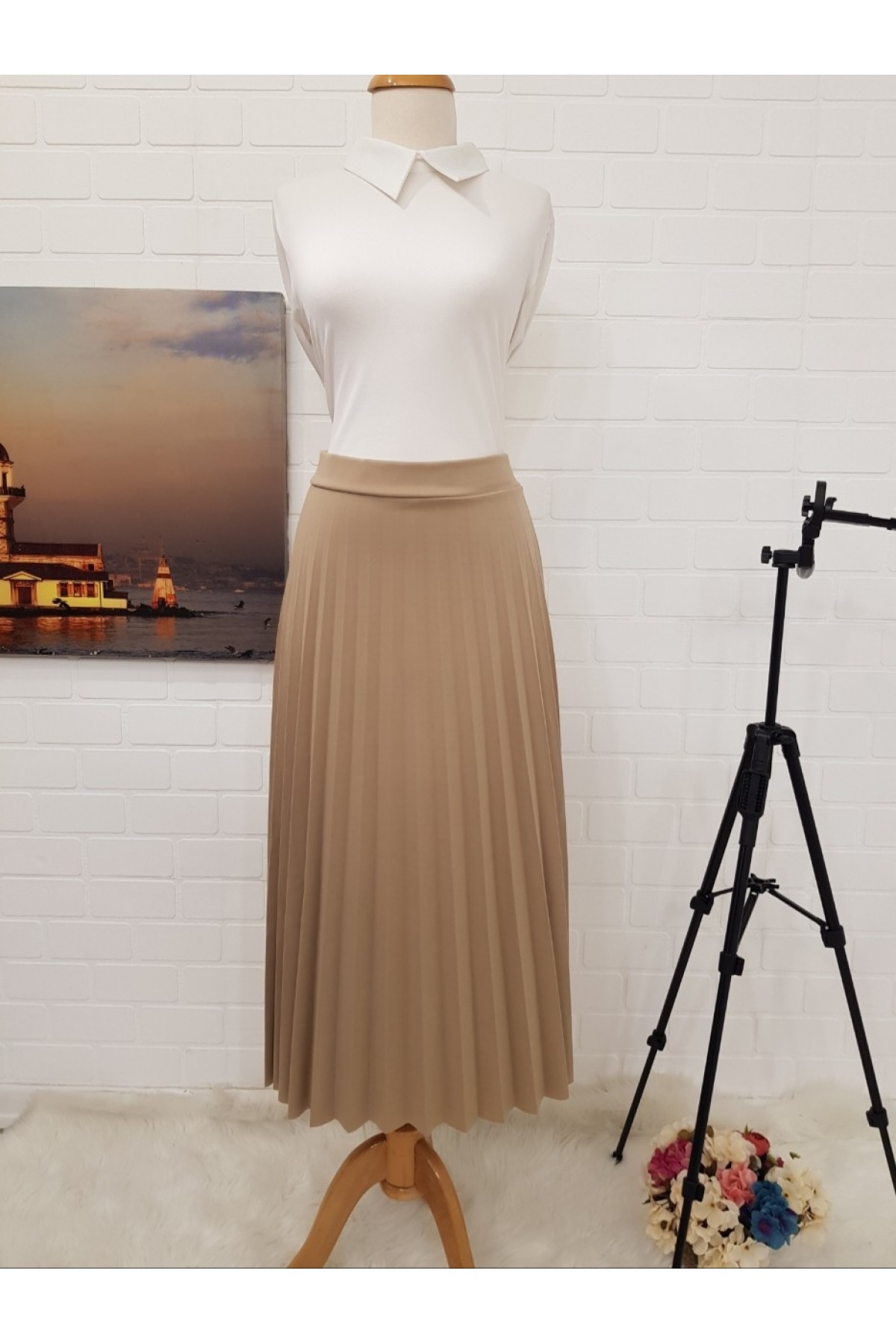Pliseli Mira Etek -Mink color