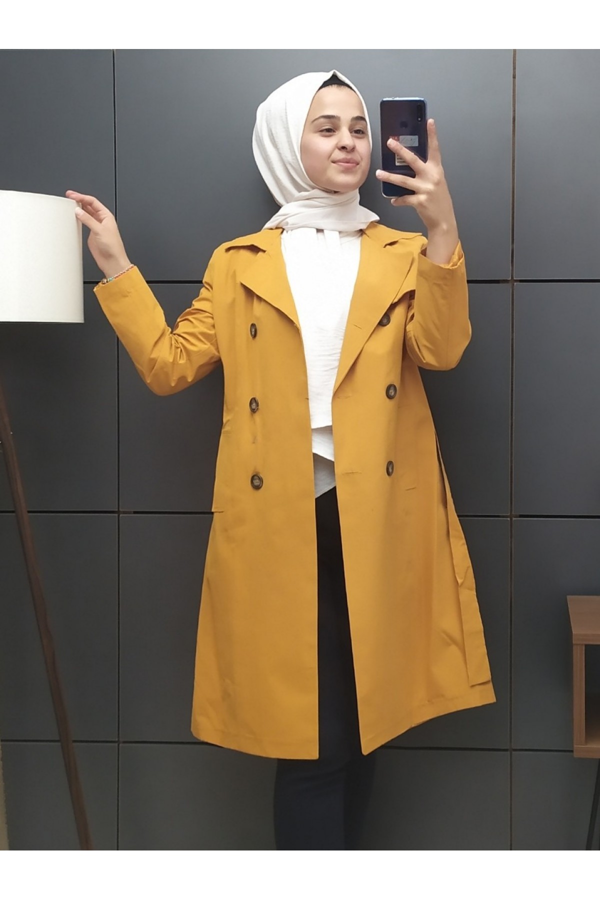 Düğmeli Trençkot  -Mustard