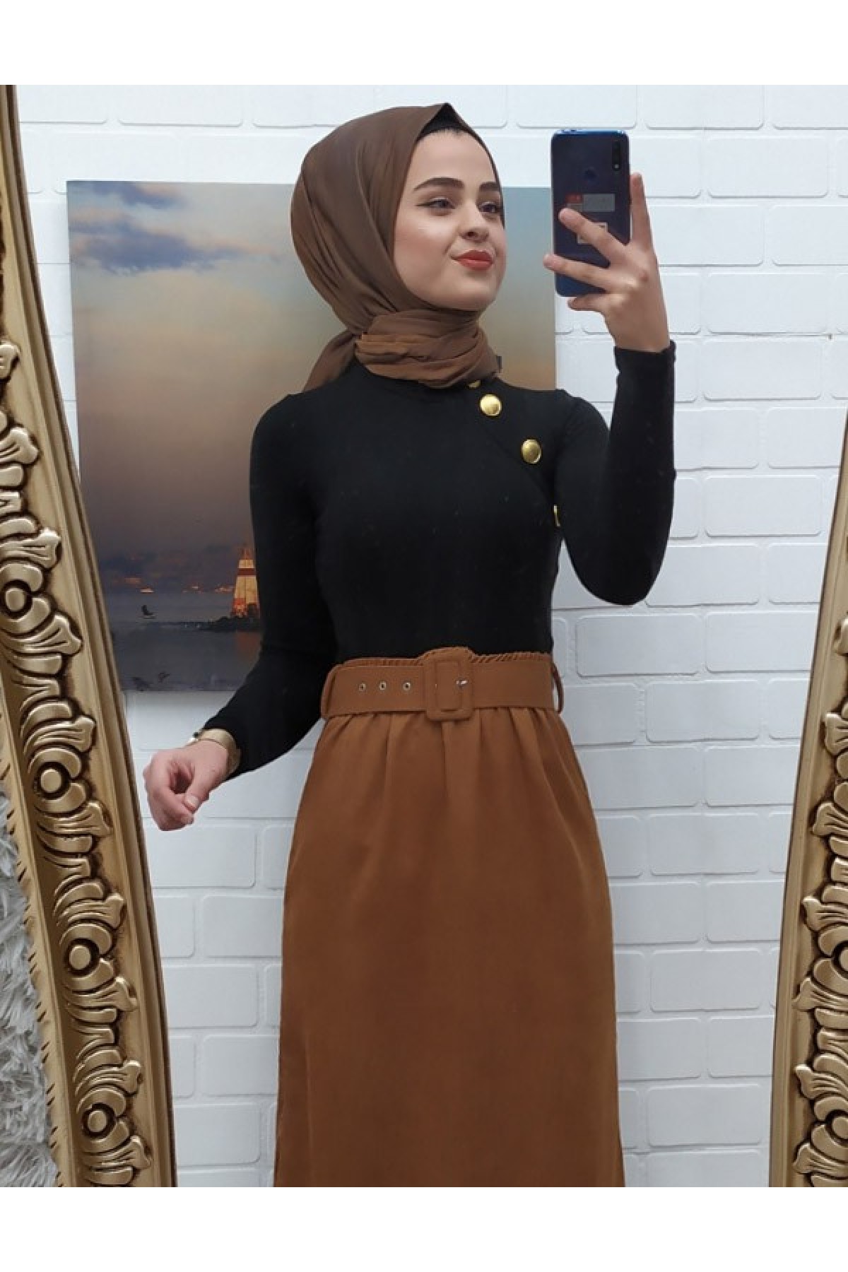 Düğme Detaylı Boğazlı Metraj Triko  -Siyah