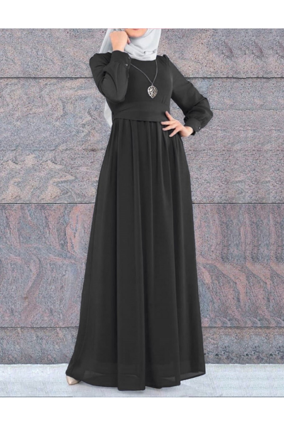 Necklace Detail Dress  -Black