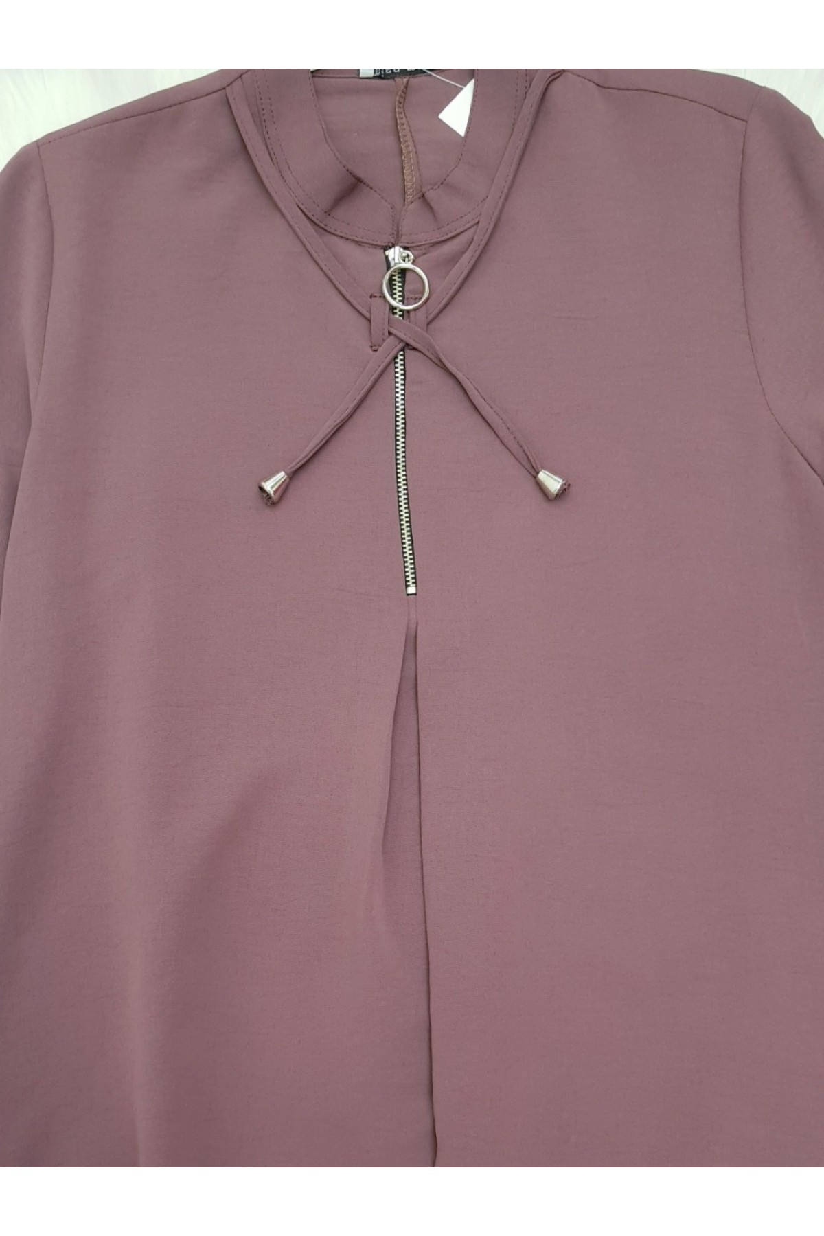 Half Zippered Judge Collar Tunic -Dried rose