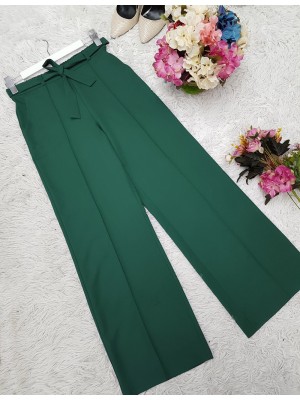 Belden Bağlamalı Lastikli Pantalon  -Zümrüt