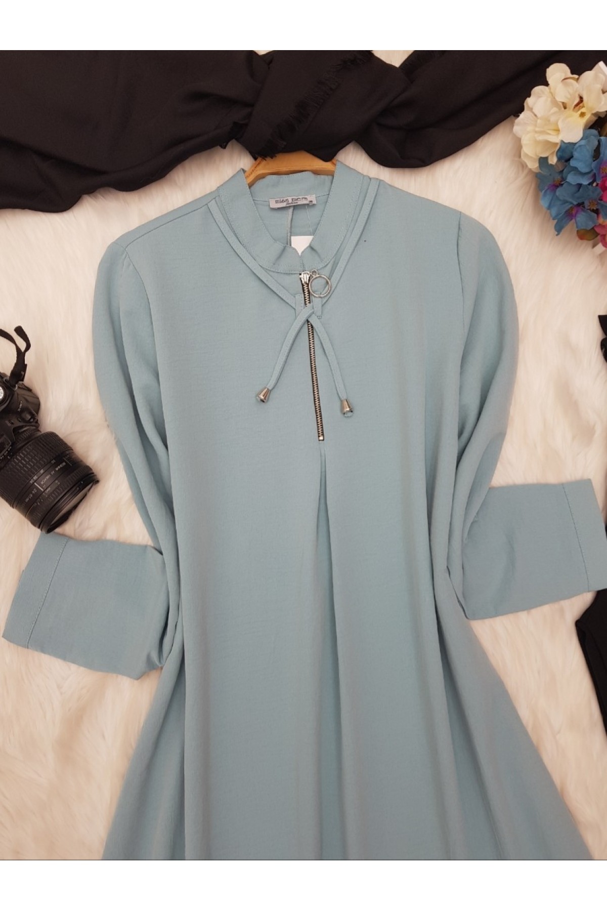 Half Zippered Judge Collar Tunic -Mint Color