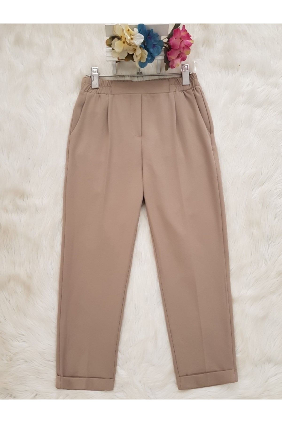 Waist Elastic Pants  -Mink color