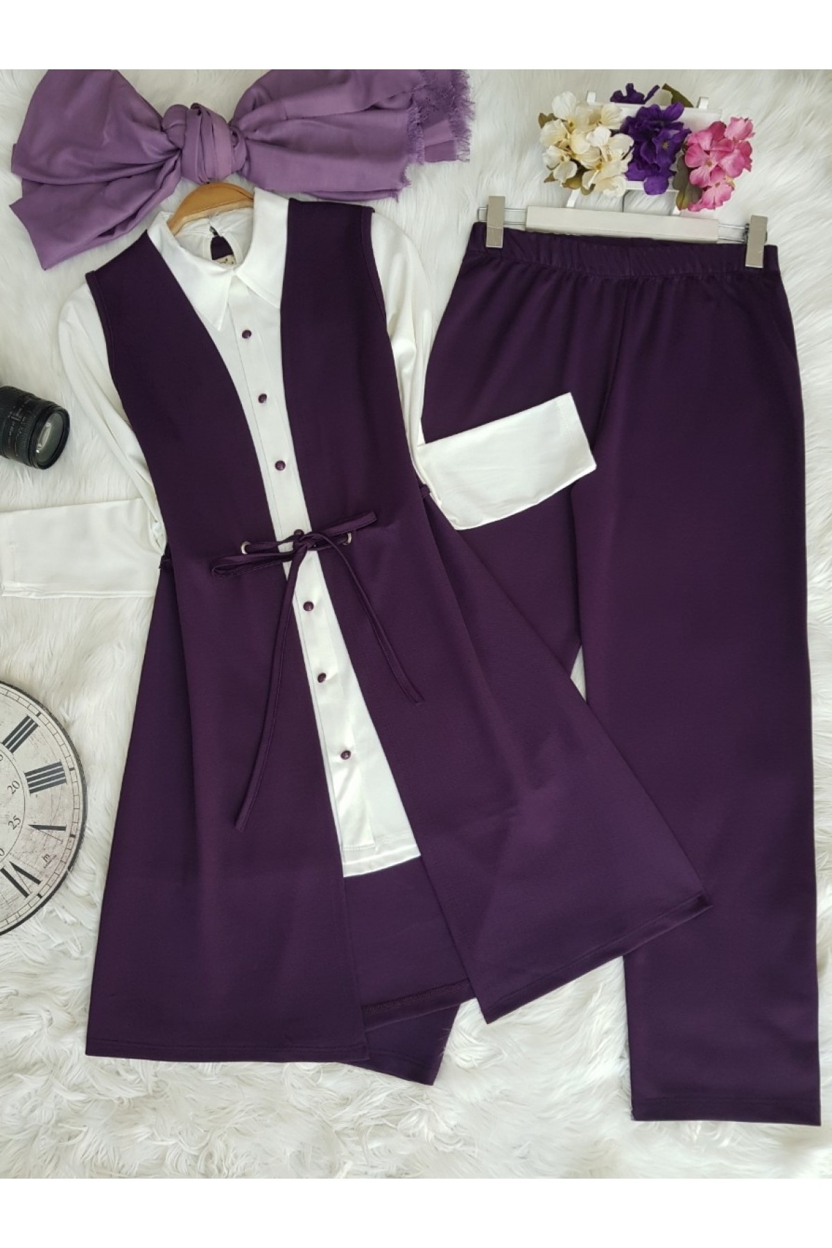 Three-Piece Suit With Vest -بنفسجي