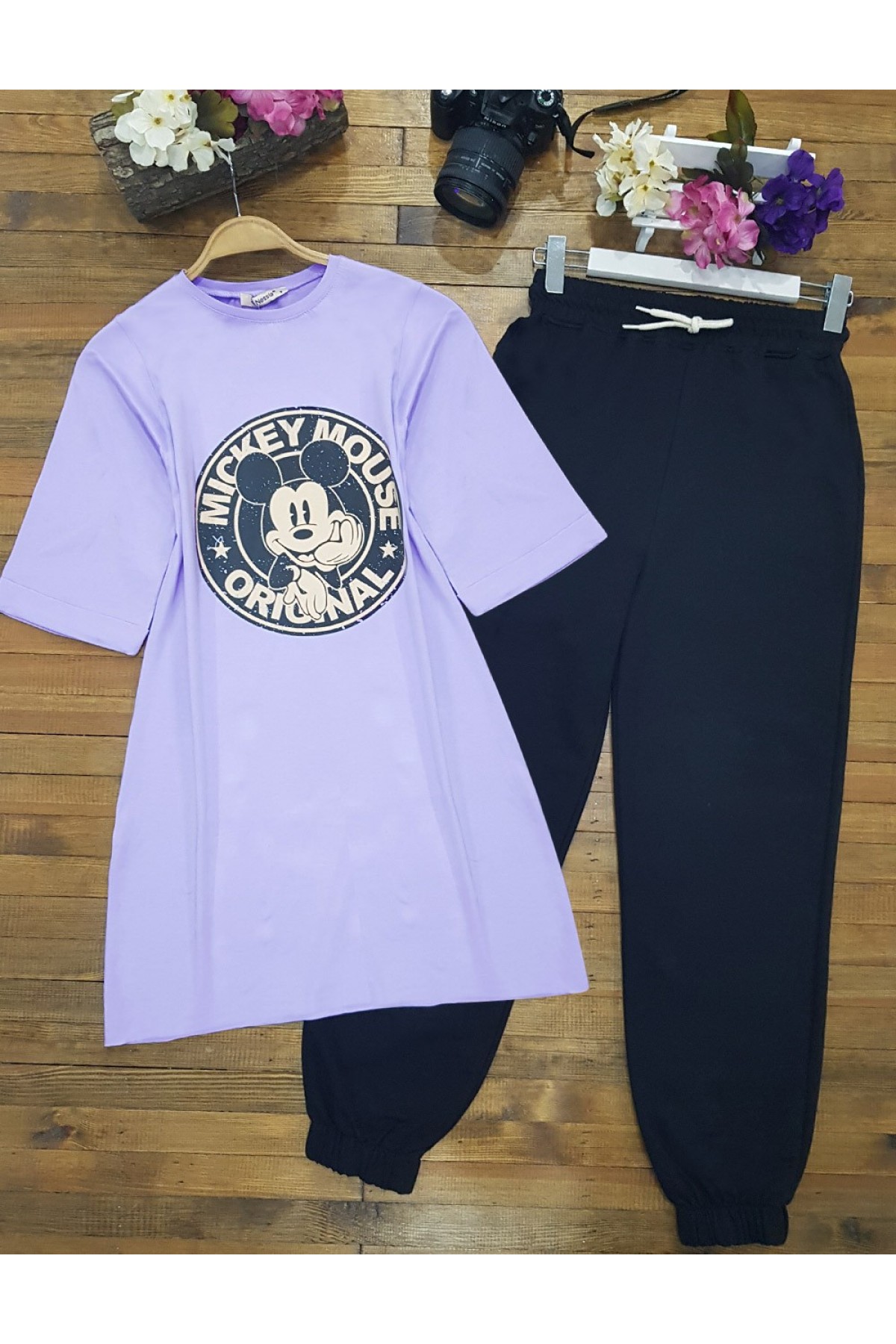 Mickey Mouse Bakılı Tunik  -Lila
