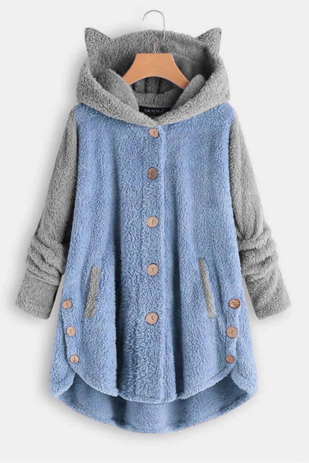 Kedi Kapşonlu Polar Sweat-Mavi