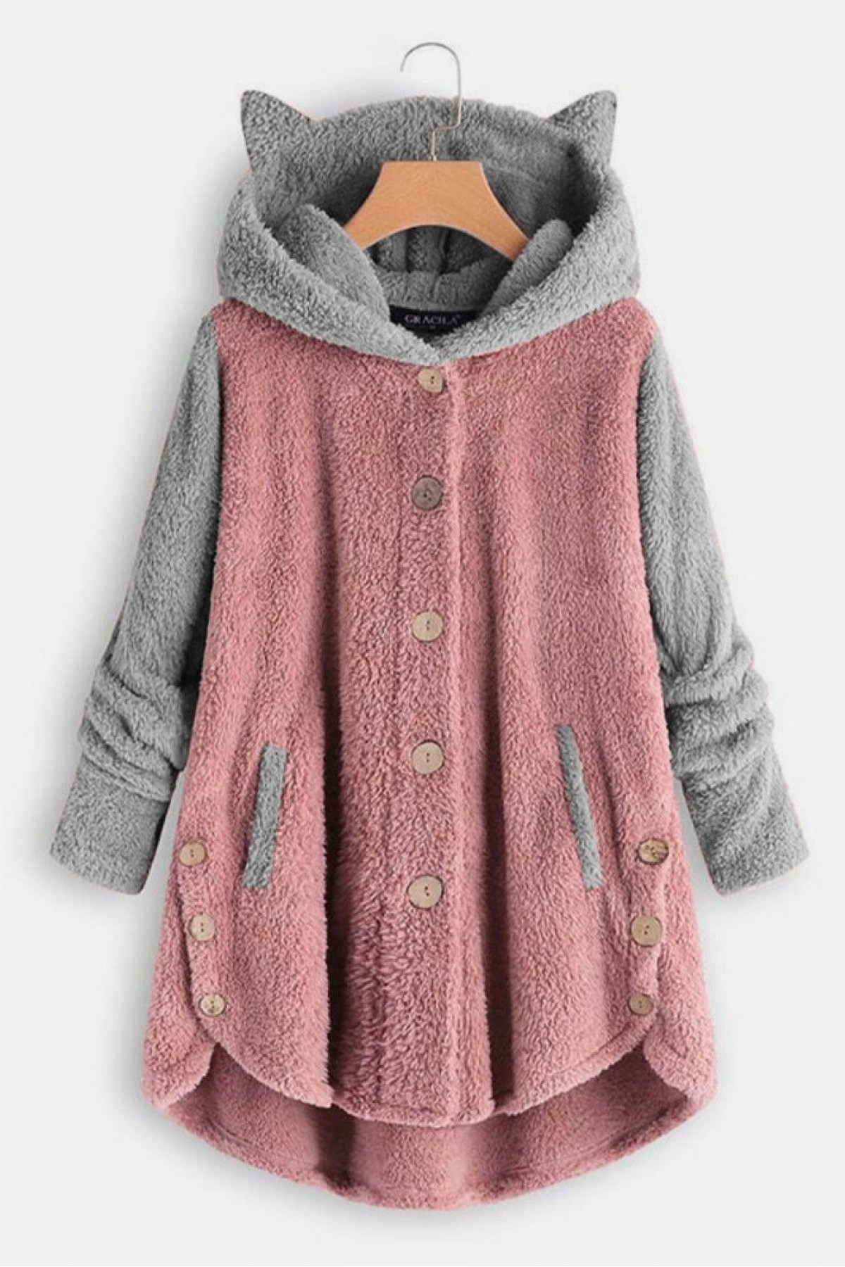 Kedi Kapşonlu Polar Sweat-Pembe