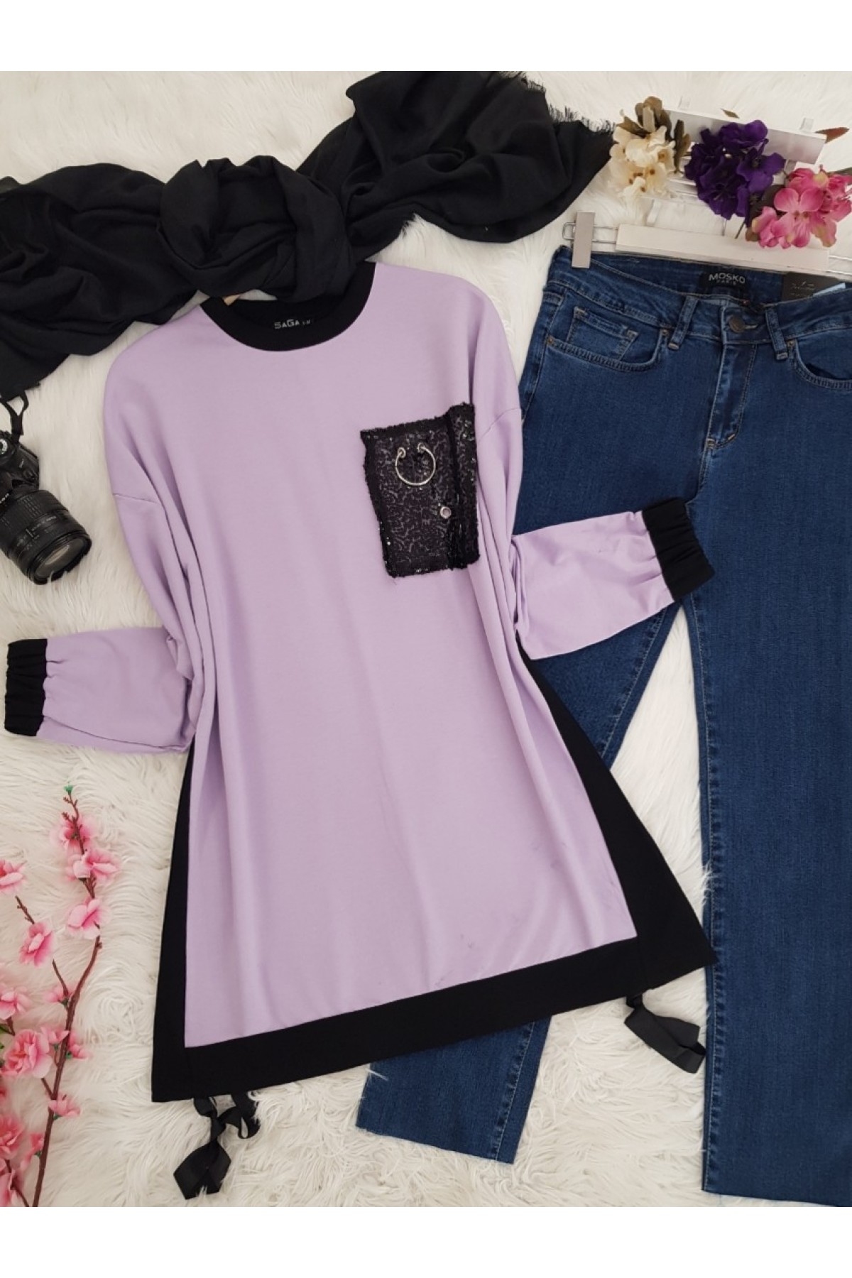 Pul Payet Detay Sweat -Lila