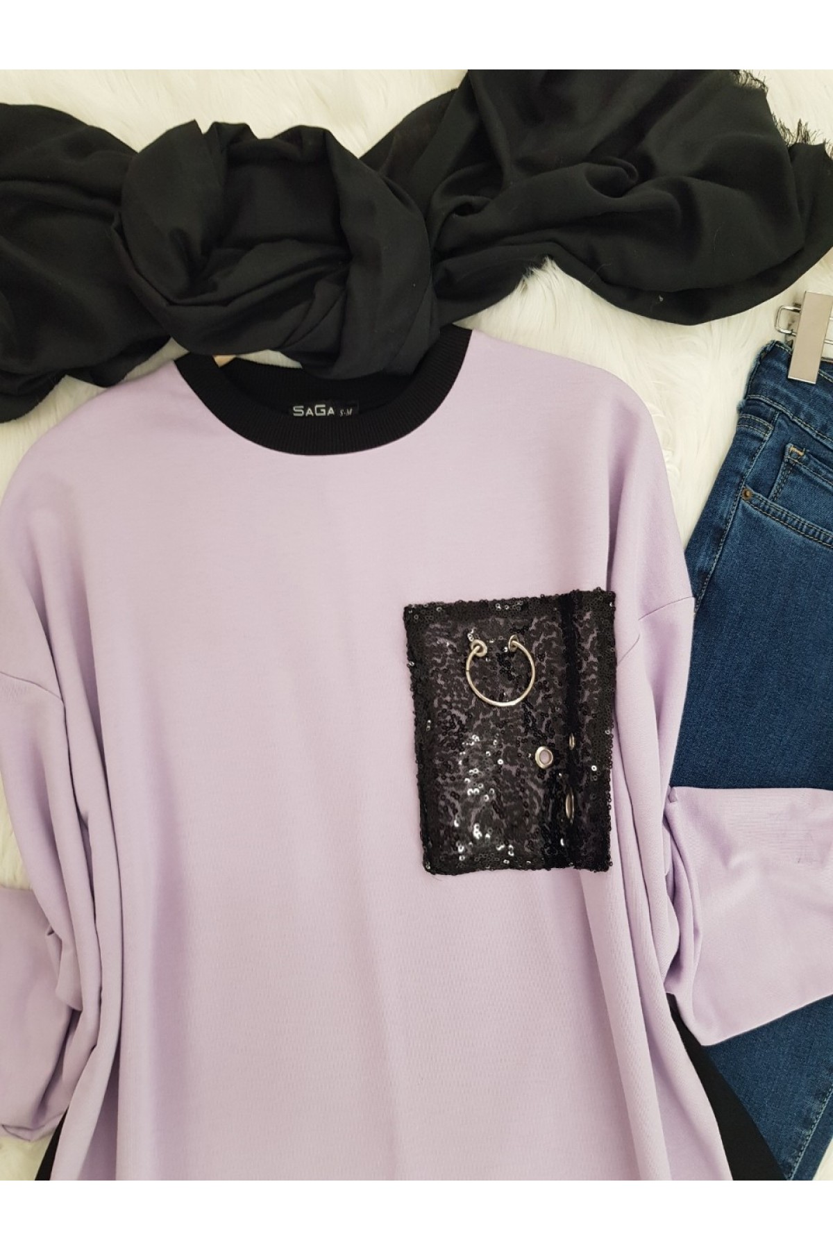 Pul Payet Detay Sweat -Lila